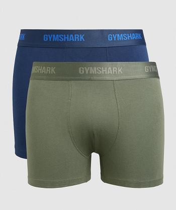 Boxer Męskie Gymshark Boxers 2pk Oliwkowe Granatowe | PL 4077OKI